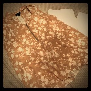 Tan/White Floral Tank with Zipper and Lace